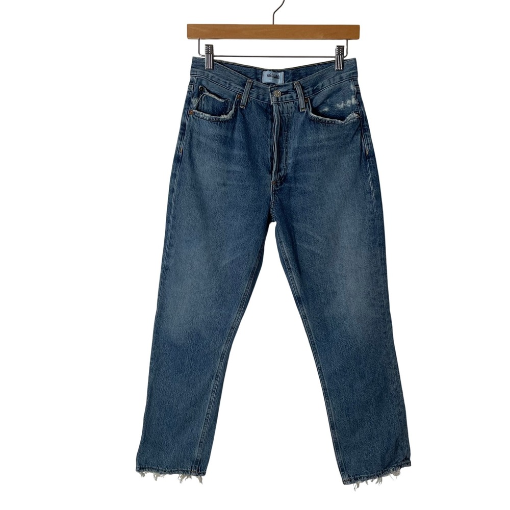 AGOLDE Riley Jeans High Rise Straight Medium Wash Fray Hem Sz 27 Grunge Normcore
